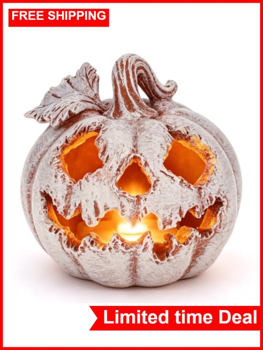 Resin Jack O' Lantern LED Light Up Pumpkin Halloween Decor